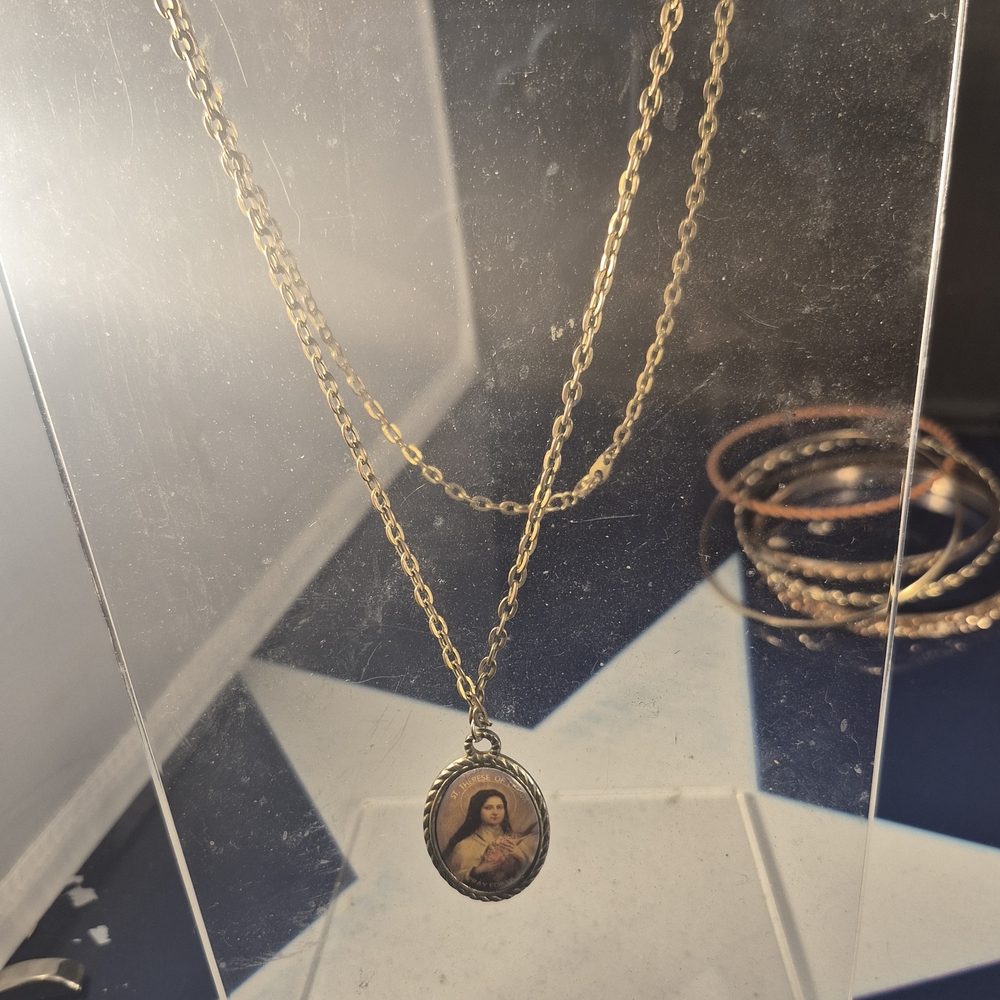 Gold Pendant Necklace with Religious Icon